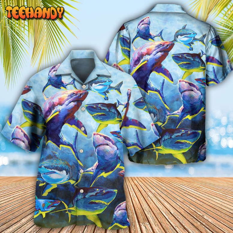 Shark Family Blue And Yellow Light Hawaiian Shirt