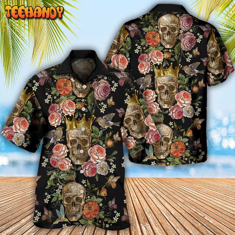 Skull And Flowers Art Hawaiian Shirt