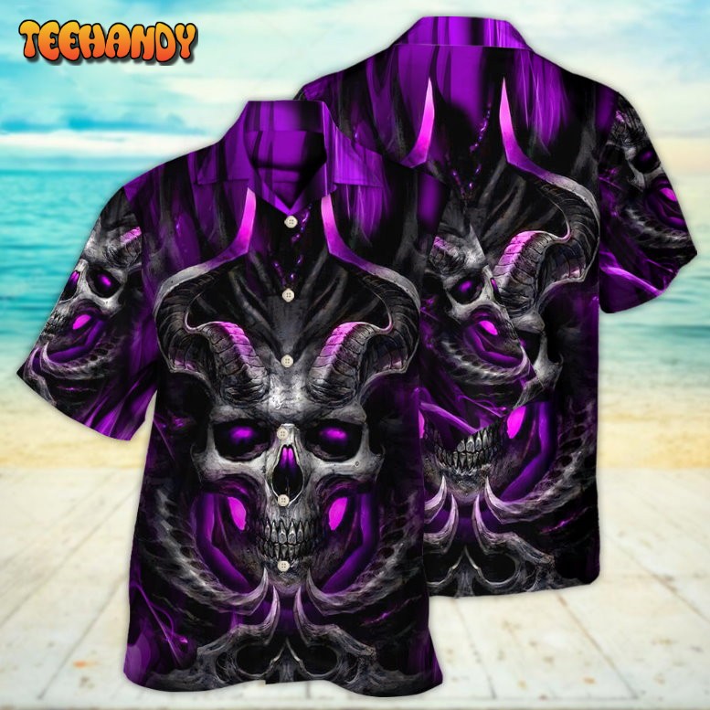 Skull Dark Purple Fire Lighting Hawaiian Shirt