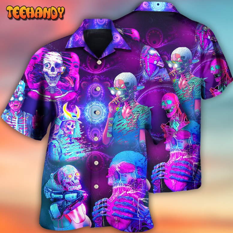 Skull Psychic Skull Face Future Style With Purple Hawaiian Shirt