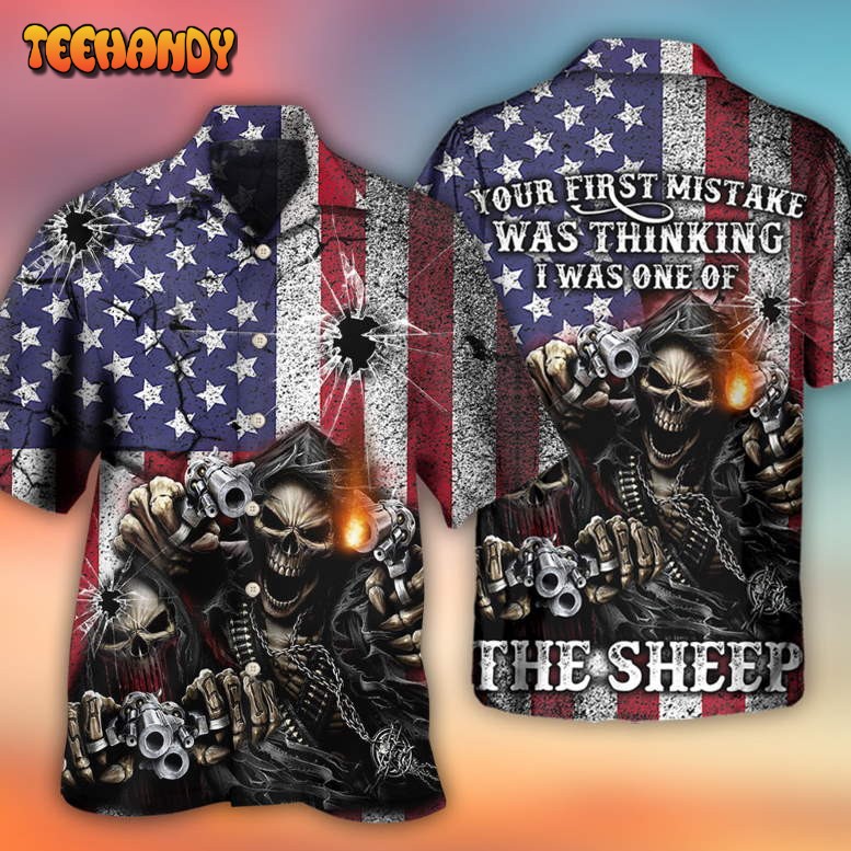 Skull Shot Gun American Flag Vintage Hawaiian Shirt