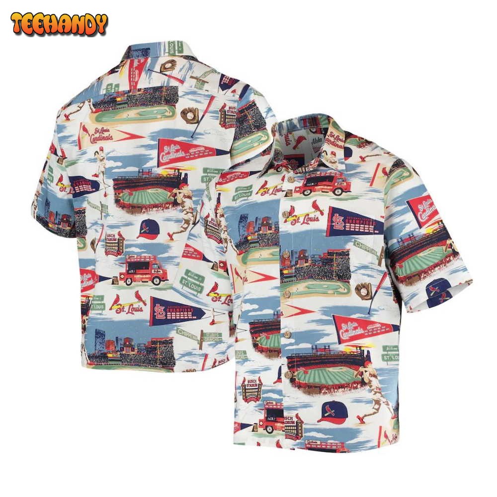 St. Louis Cardinals White Scenic Hawaiian Shirt