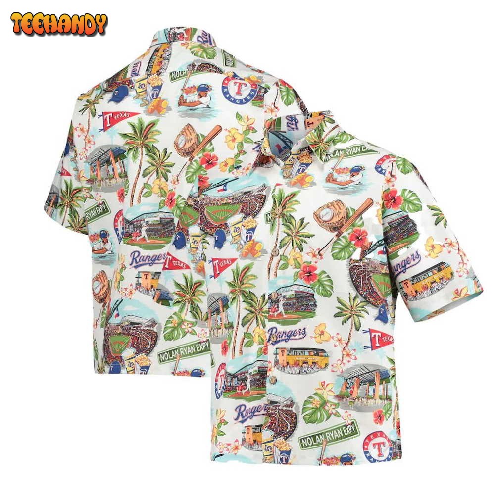 Texas Rangers White Scenic Hawaiian Shirt