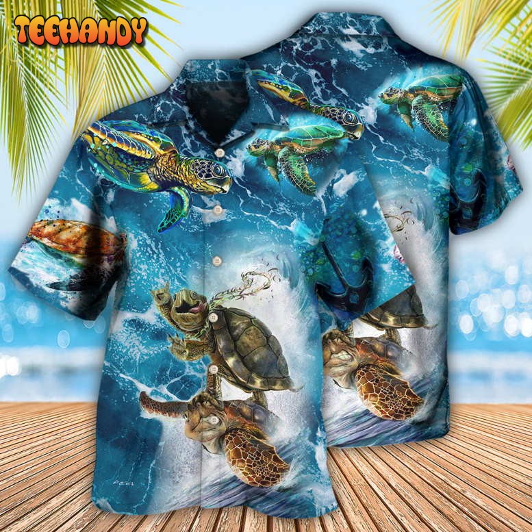 Turtle Swimming Over Sea Hawaiian Shirt