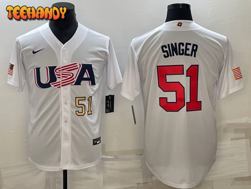 USA Brady Singer White Gold 2023 World Baseball Classic Jersey