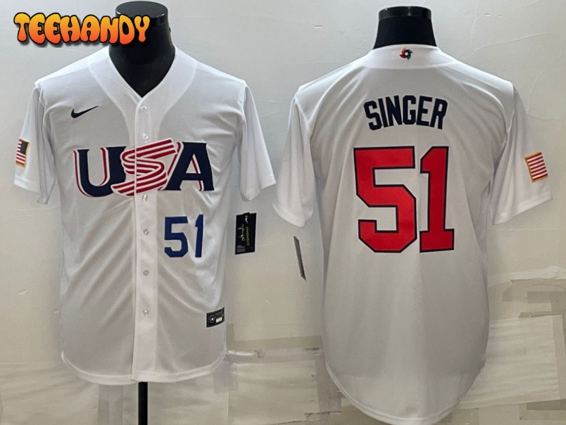 USA Brady Singer White Navy 2023 World Baseball Classic Jersey