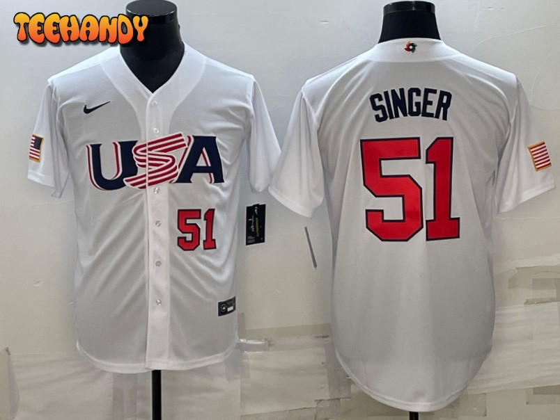 USA Brady Singer White Red 2023 World Baseball Classic Jersey