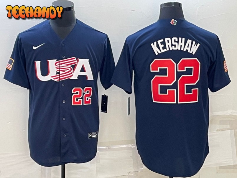 USA Clayton Kershaw Navy Red 2023 World Baseball Classic Jersey