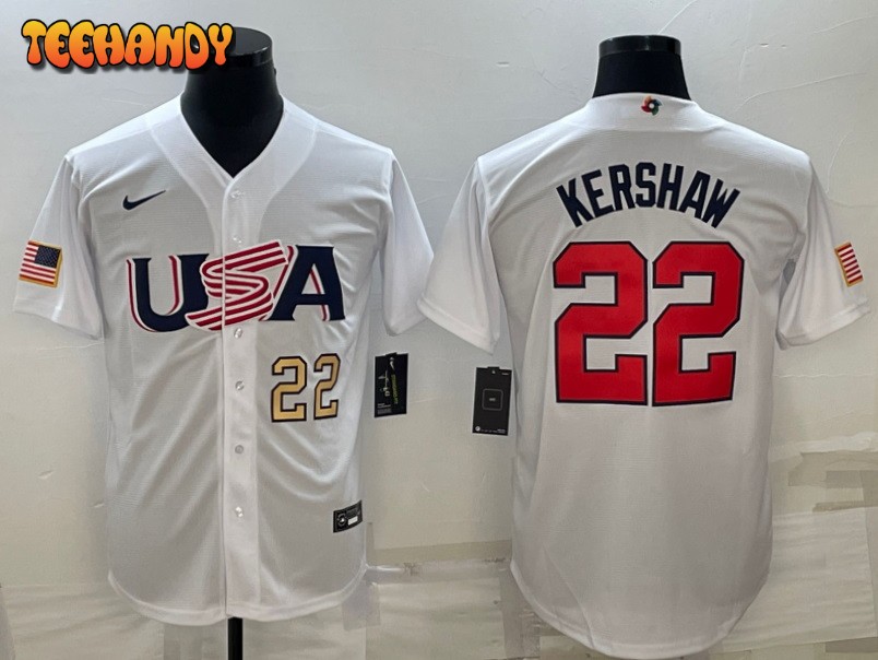 USA Clayton Kershaw White Gold 2023 World Baseball Classic Jersey