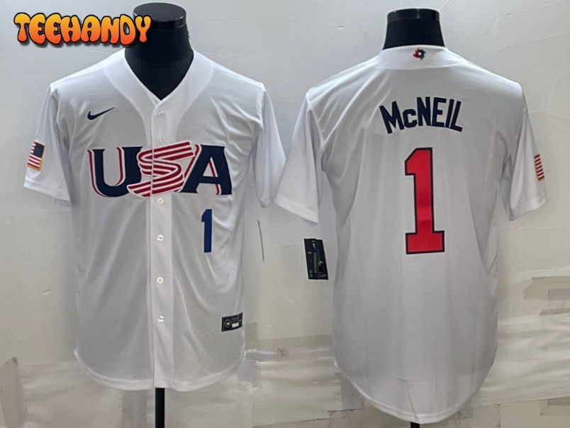 USA Jeff McNeil White Navy 2023 World Baseball Classic Jersey