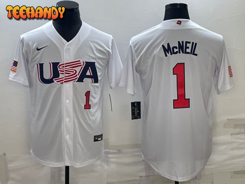 USA Jeff McNeil White Red 2023 World Baseball Classic Jersey