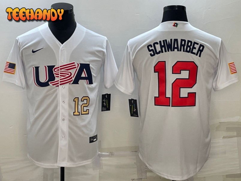 USA Kyle Schwarber White Gold 2023 World Baseball Classic Jersey