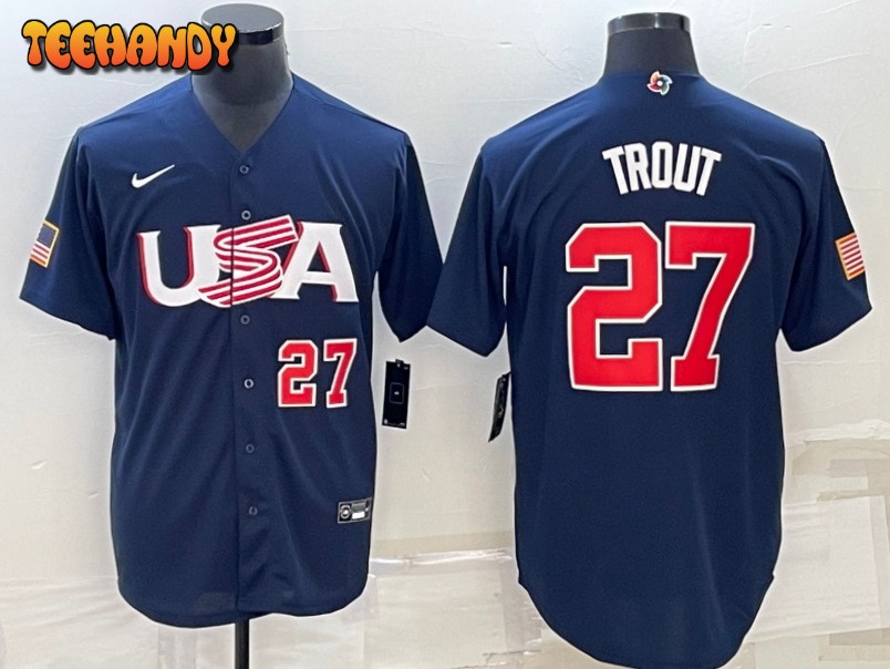 USA Mike Trout Navy Red 2023 World Baseball Classic Jersey