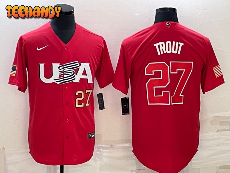 USA Mike Trout Red Gold 2023 World Baseball Classic Jersey