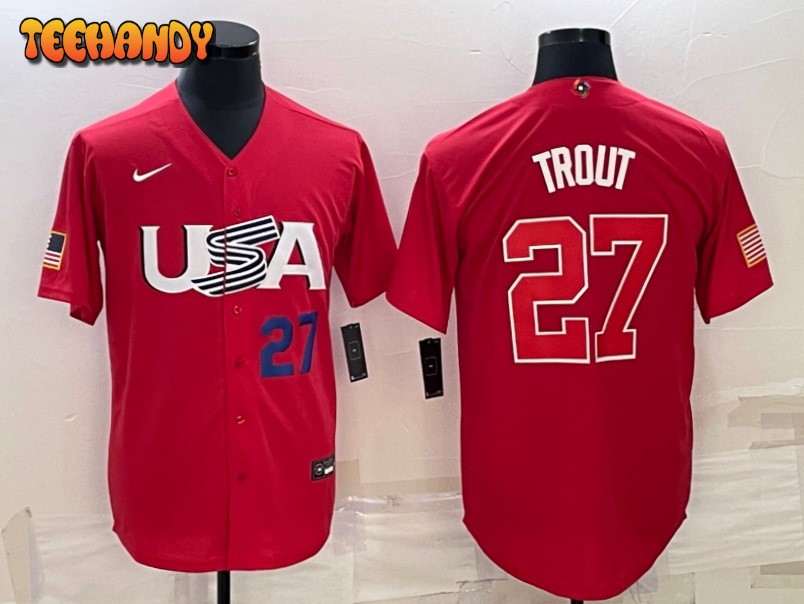 USA Mike Trout Red Navy 2023 World Baseball Classic Jersey