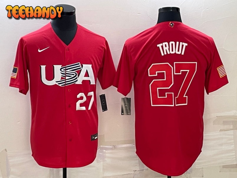 USA Mike Trout Red White 2023 World Baseball Classic Jersey