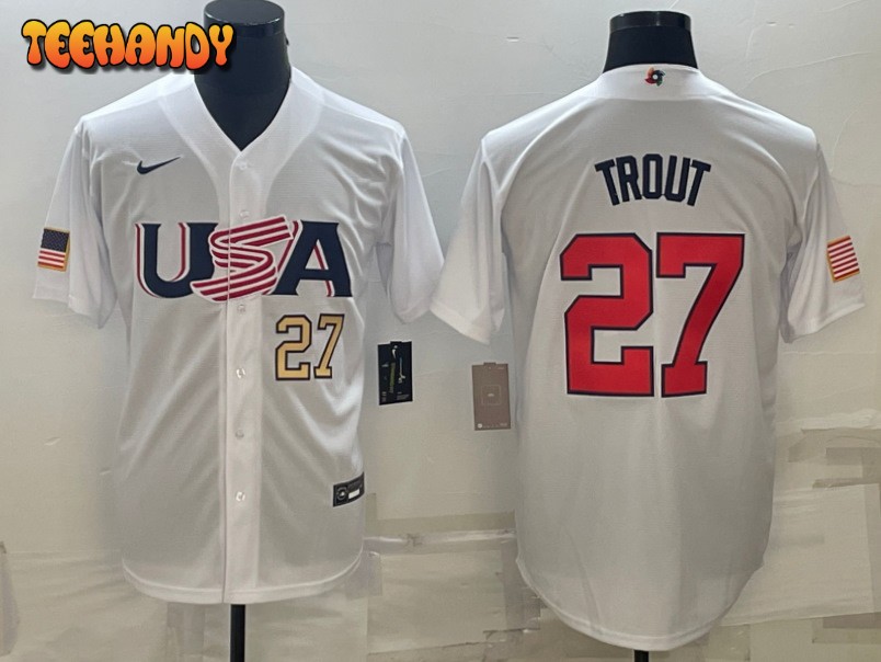 USA Mike Trout White Gold 2023 World Baseball Classic Jersey