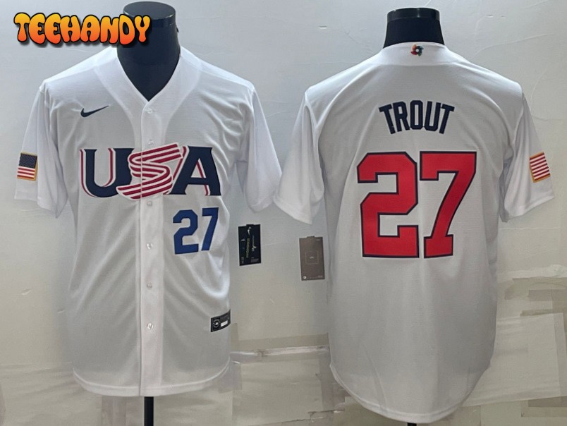 USA Mike Trout White Navy 2023 World Baseball Classic Jersey