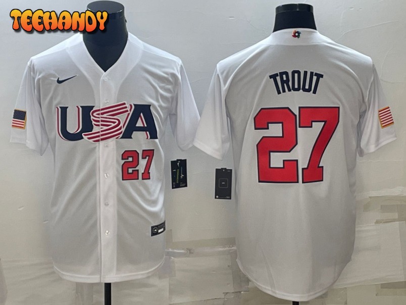 USA Mike Trout White Red 2023 World Baseball Classic Jersey