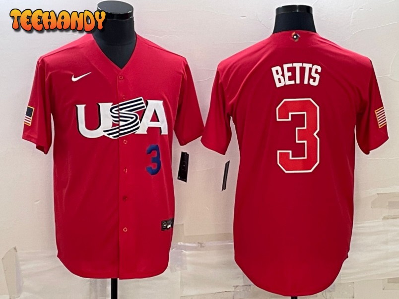 USA Mookie Betts Red Navy 2023 World Baseball Classic Jersey