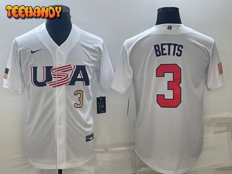 USA Mookie Betts White Gold 2023 World Baseball Classic Jersey