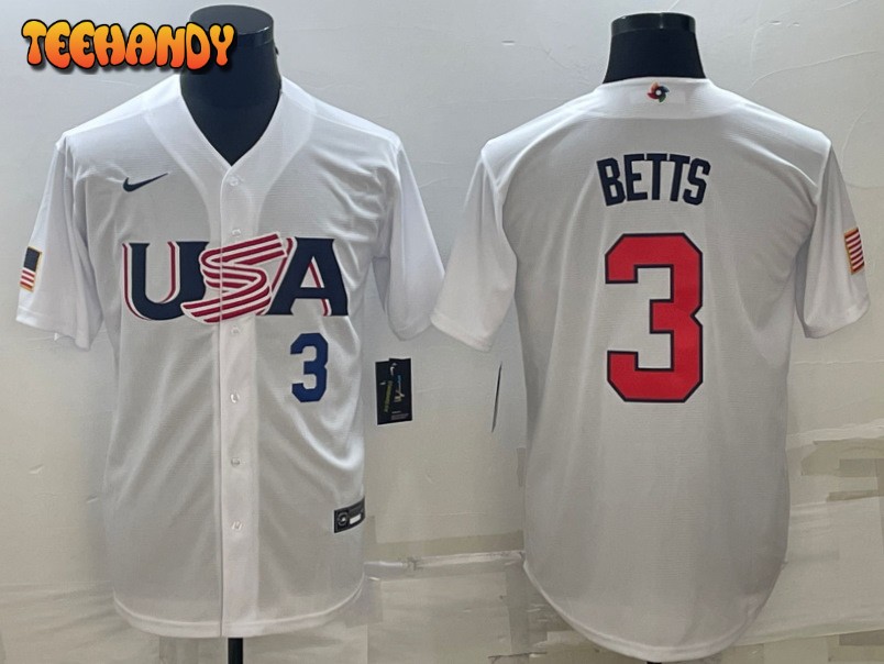 USA Mookie Betts White Navy 2023 World Baseball Classic Jersey