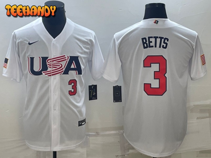 USA Mookie Betts White Red 2023 World Baseball Classic Jersey