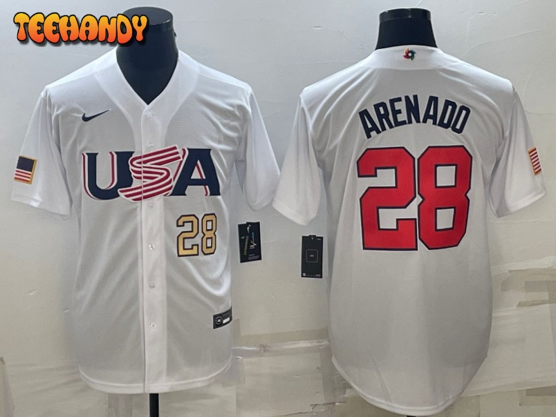 USA Nolan Arenado White Gold 2023 World Baseball Classic Jersey