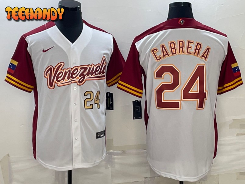 Venezuela Miguel Cabrera White Gold 2023 World Baseball Classic Jersey