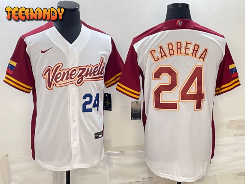 Venezuela Miguel Cabrera White Navy 2023 World Baseball Classic Jersey