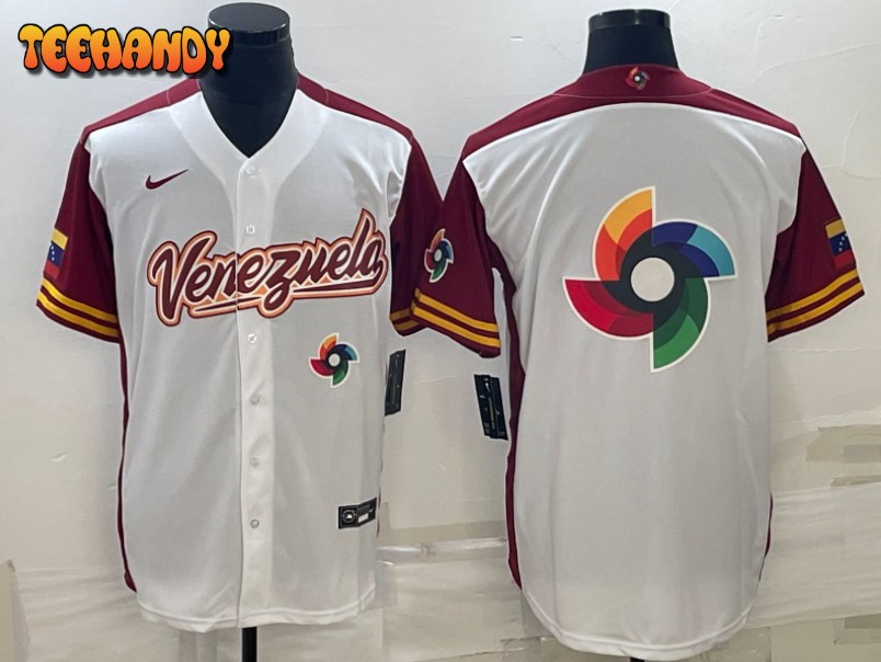 Venezuela White Burgundy 2023 World Baseball Classic Jersey with Big Logo