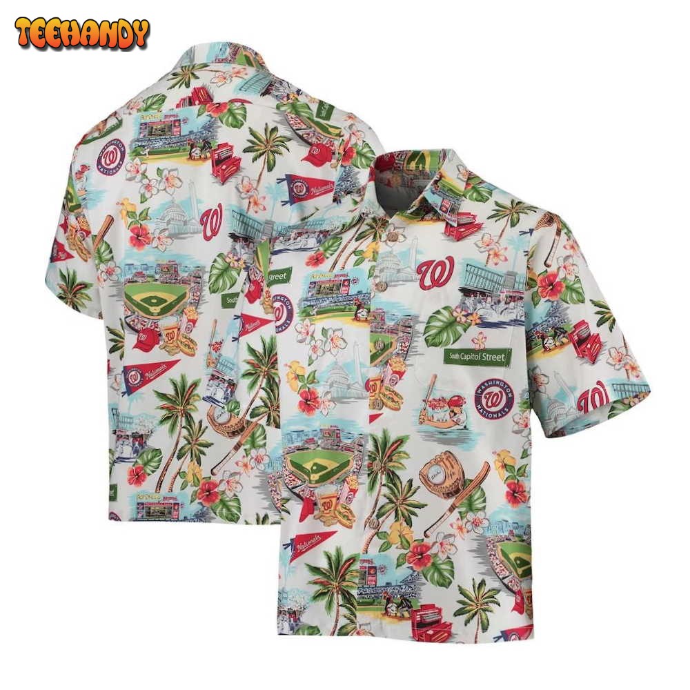 Washington Nationals White Scenic Hawaiian Shirt