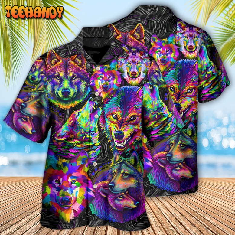 Wolf Neon Colorful Art Hawaiian Shirt