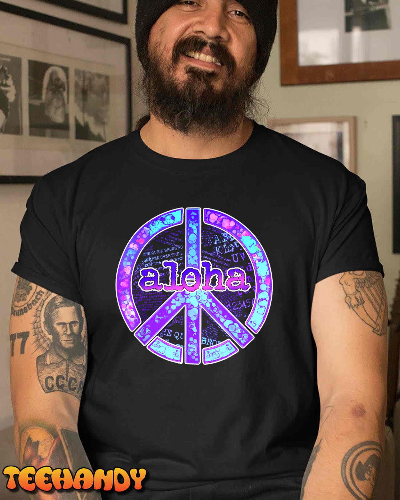 Aloha Peace Sign Purple Pink & Blue Design T-Shirt