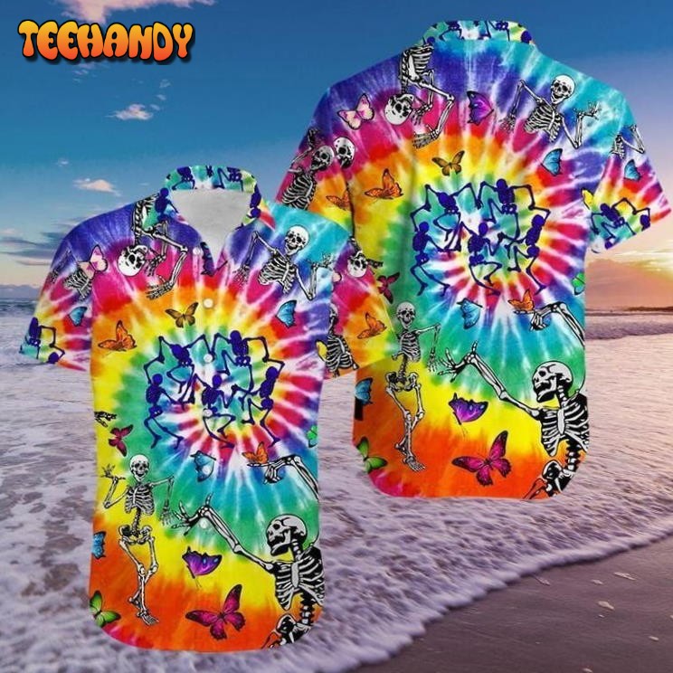 Amazing Tie Dye Dancing Skeletons Hawaiian Shirt