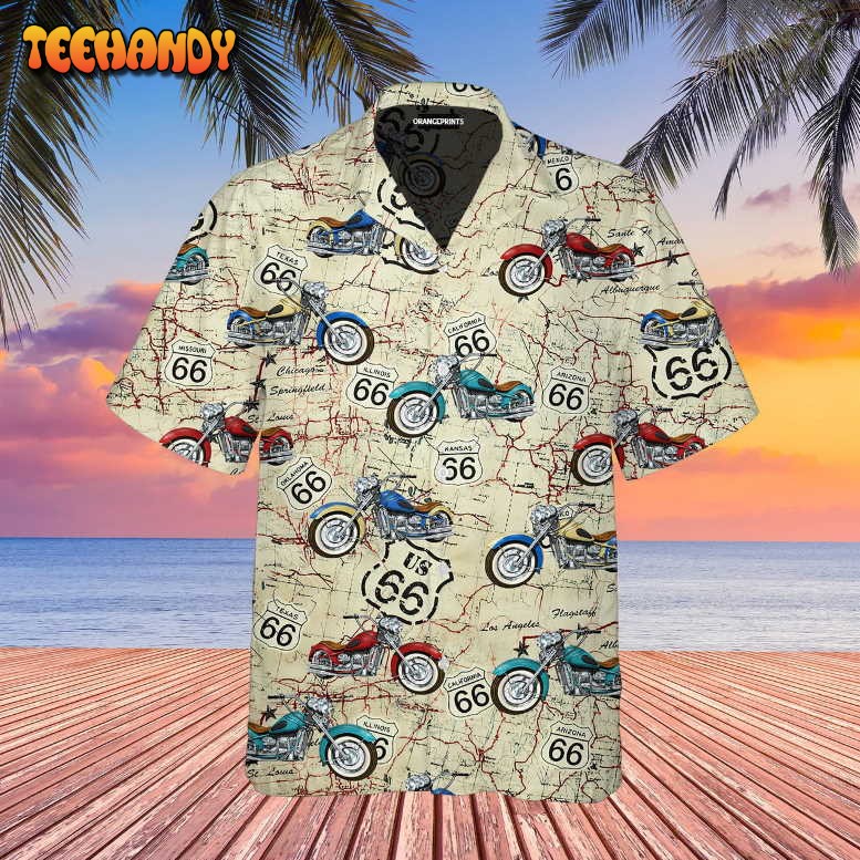 Amazing Vintage Motorcycle On Route 66 Aloha Hawaiian Shirt