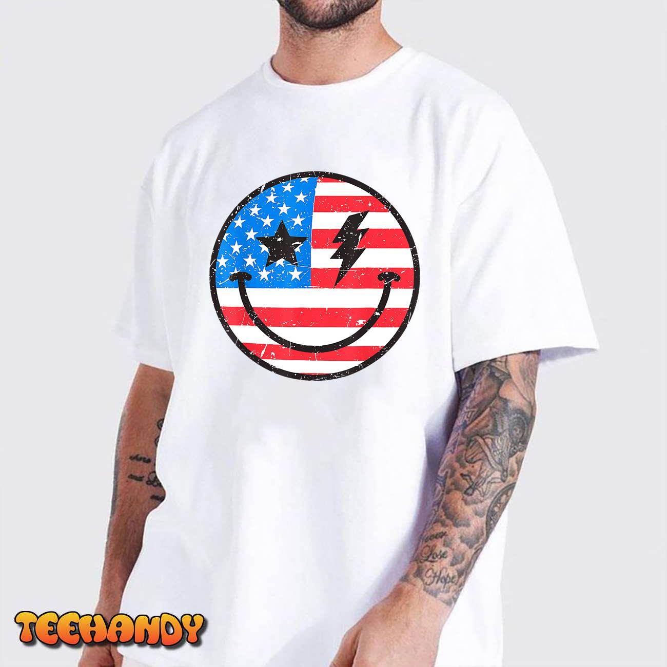 America Vibes Smile Face American Flag 4th Of July USA Flag T-Shirt