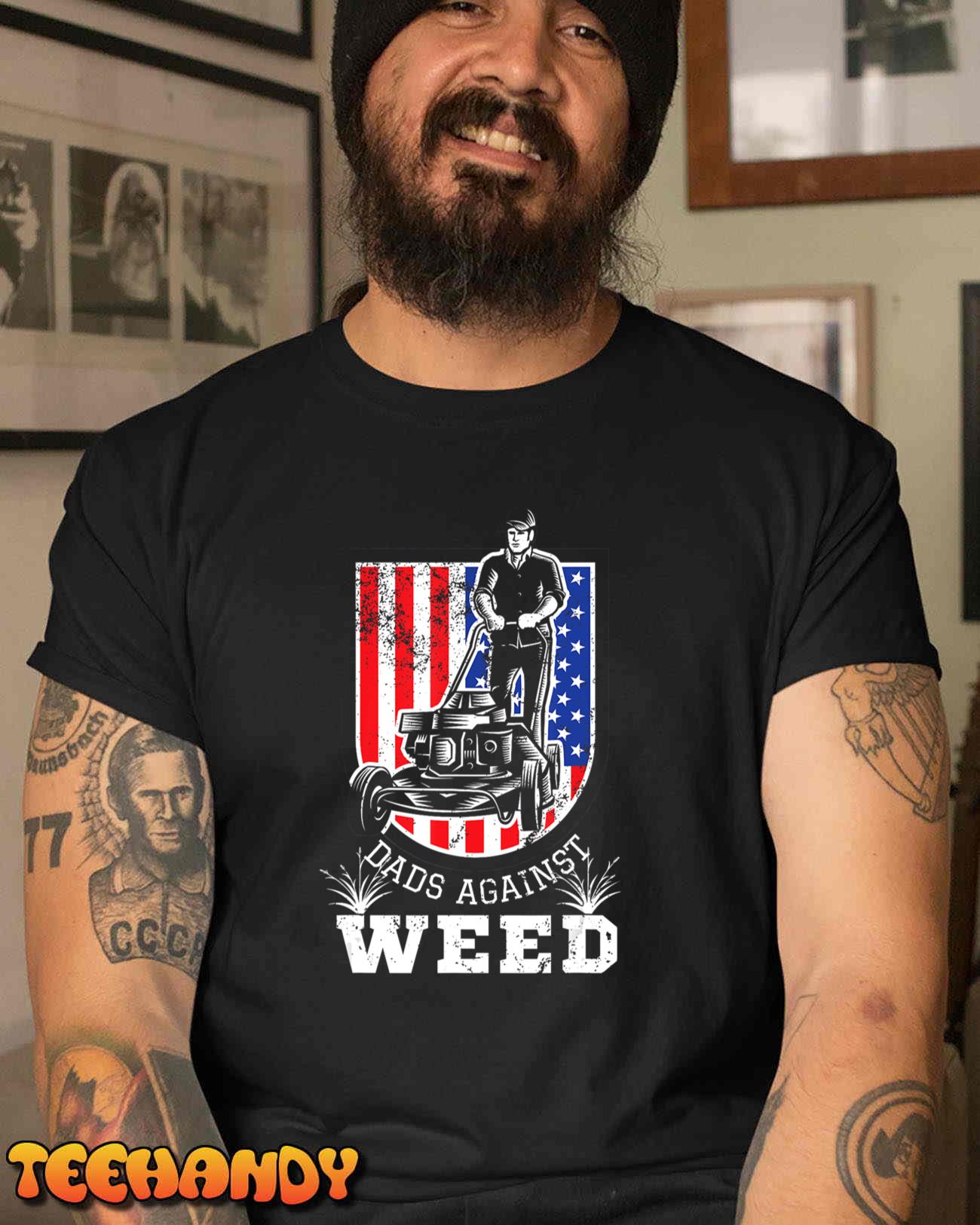 American Flag Dads Against Weed Funny Lawn Mowing Fathers T-Shirt