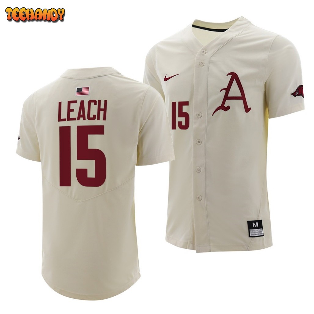 Arkansas Razorbacks Dylan Leach College Baseball Jersey Natural