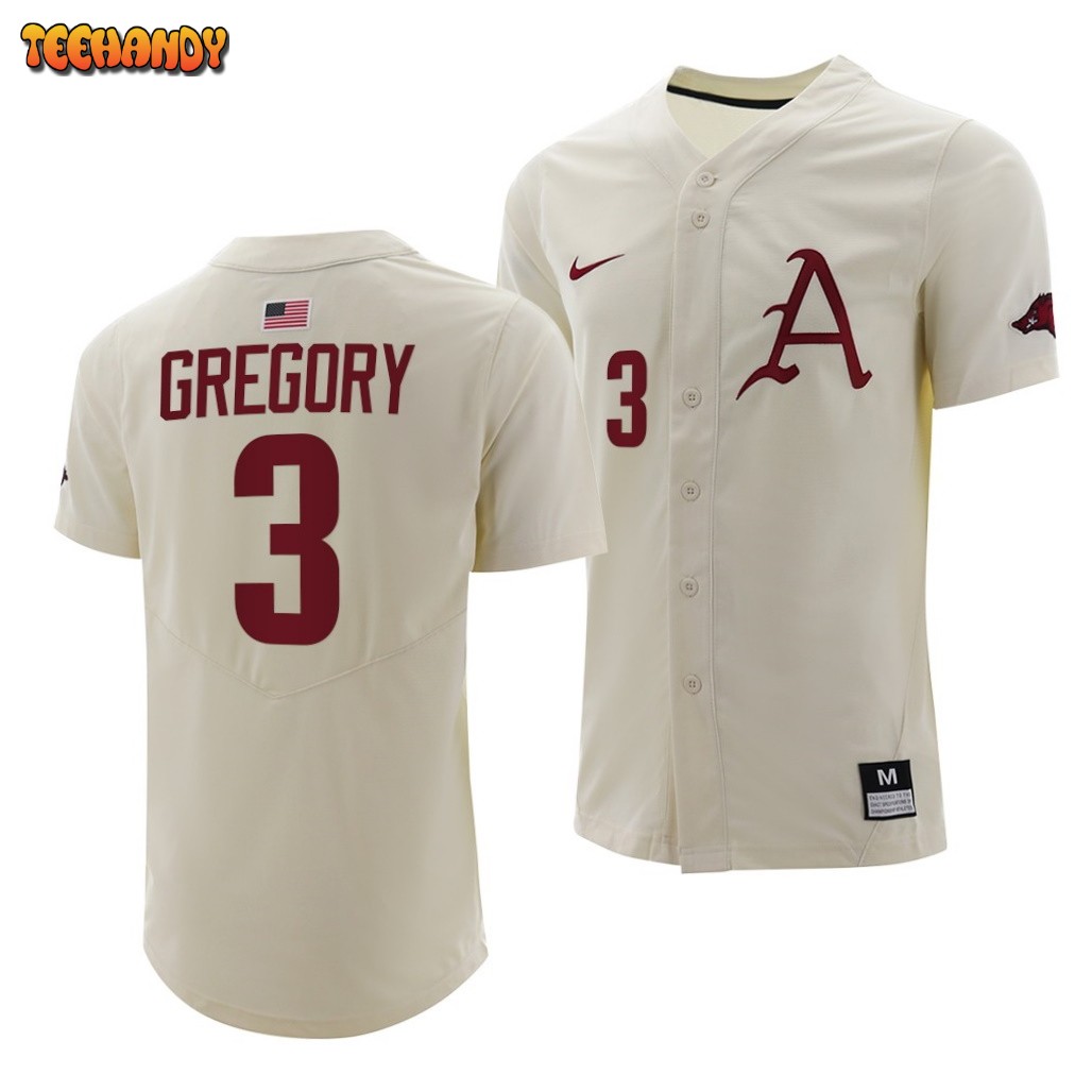 Arkansas Razorbacks Zack Gregory College Baseball Jersey Natural