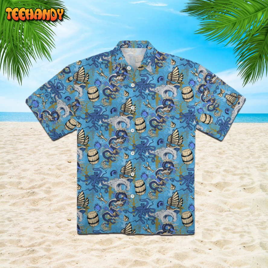 Asian Dragon Octopus And Sea Voyages Hawaiian Shirt