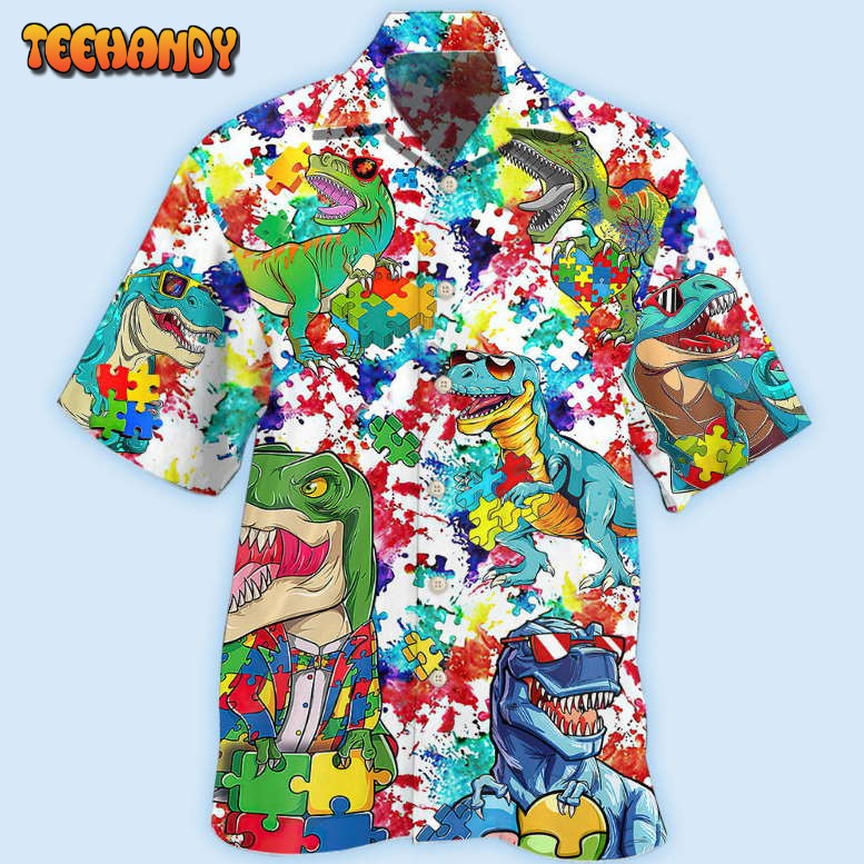 Autism Dinosaur Mix Color Hawaiian Shirt