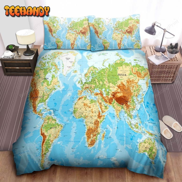 Awesome World Map Duvet Cover And Pillowcases Bedding Sets