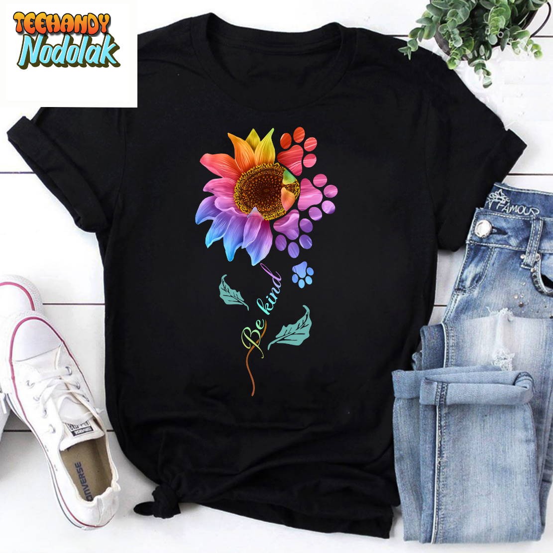 Be Kind Sunflower With Dog Paws Vintage T-Shirt, For Dog Lover Shirt