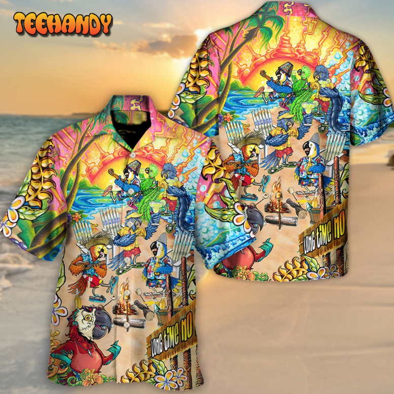 Beach Parrot Long Time No Sea Hawaiian Shirt