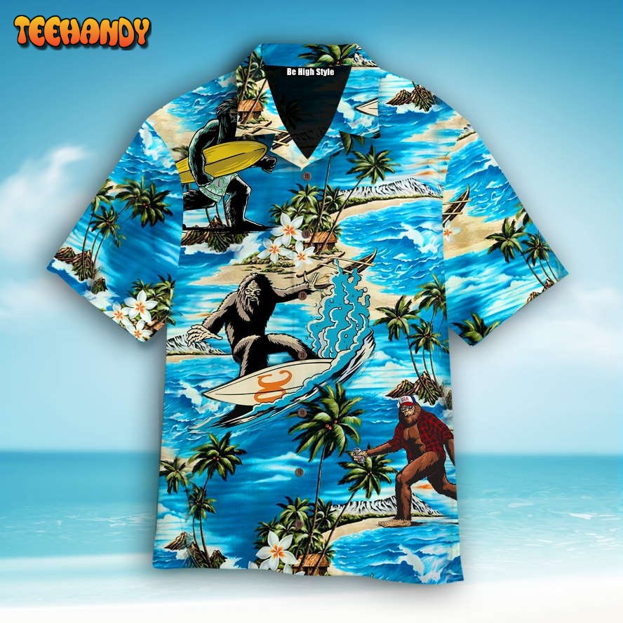 Beach Tropical Bigfoot Surfing Hawaiian Shirt