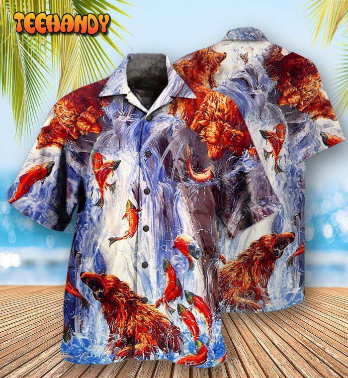 Bear Fighting And Dancing In Waterfall Hawaiian Shirt