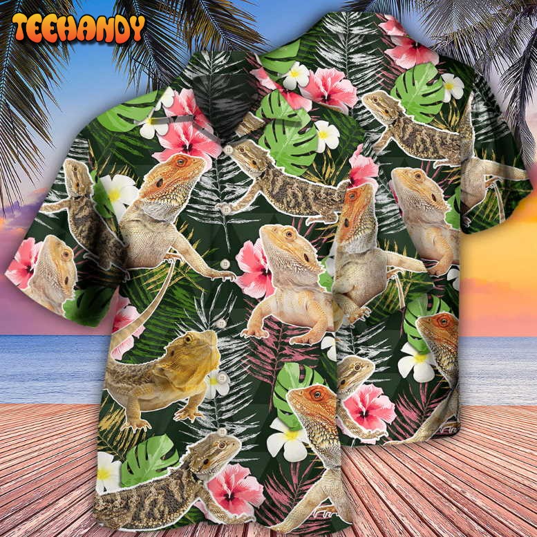 Bearded Dragon Tropical Leaf Hawaiian Shirt