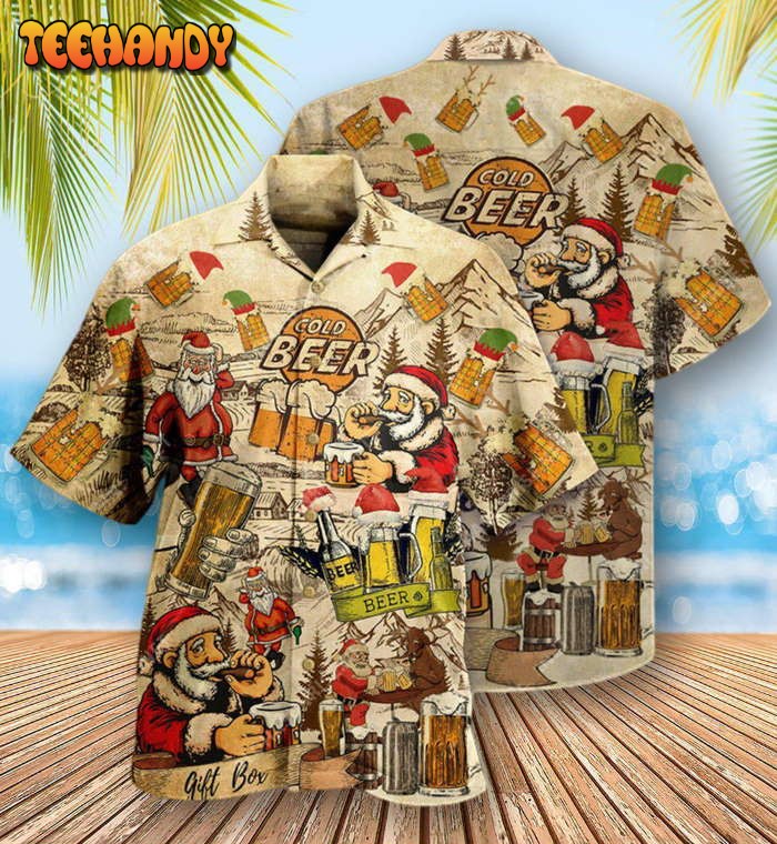 Beer Drinking Beer With Santa Claus Hawaiian Shirt