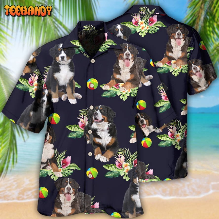 Bernese Mountain Dog Ball Tropical Floral Hawaiian Shirt